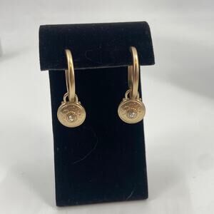 Gold tone reversible art deco pendant hoop earrings